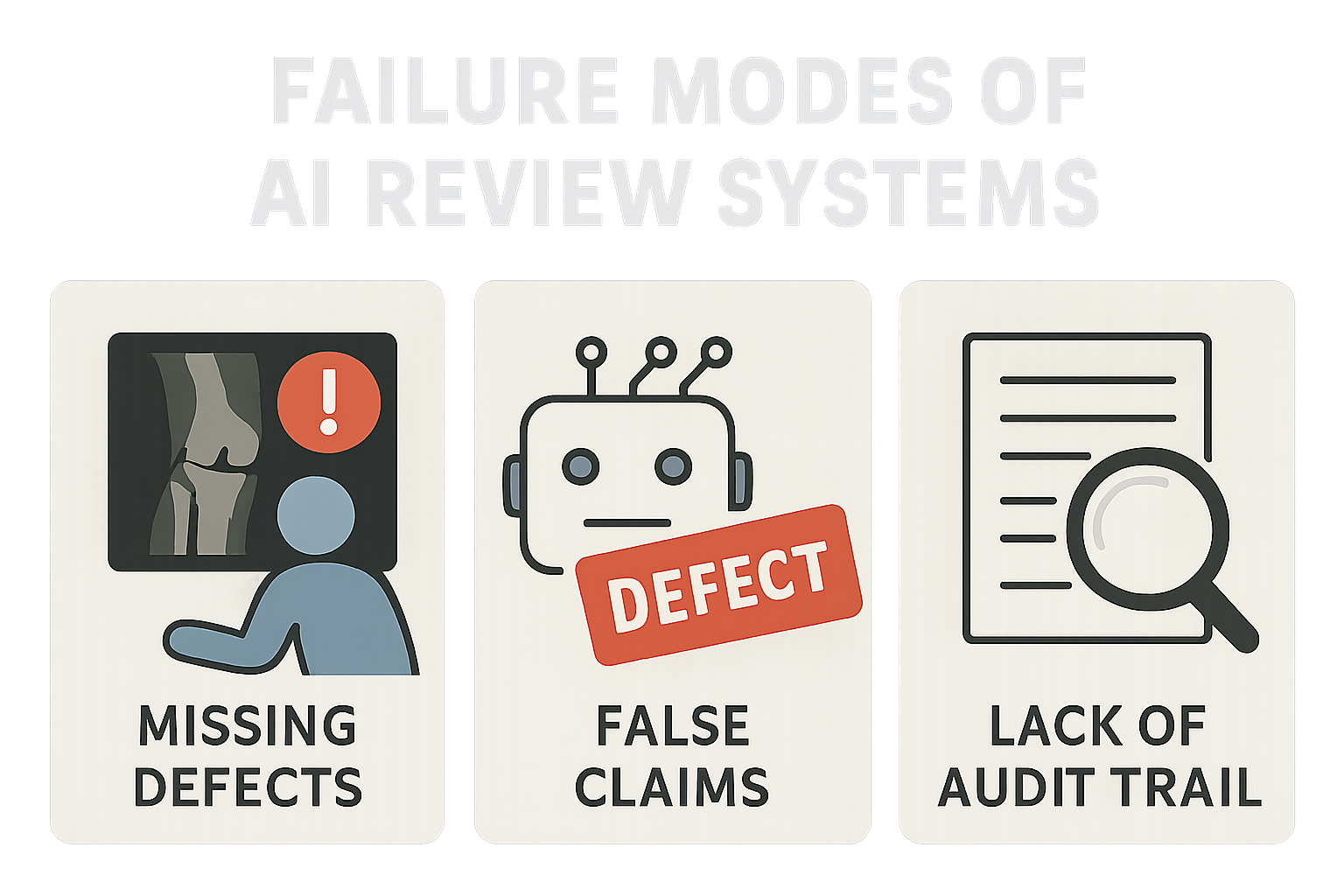 An infographic depicting the common failure modes found in AI review processes.