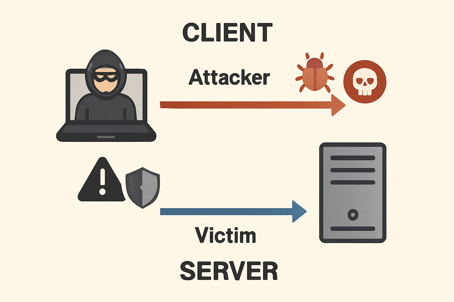 A diagram depicting the client as both attacker and victim in cybersecurity.